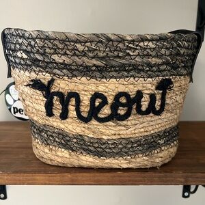Woven Straw 'Meow' Basket - Natural & Black